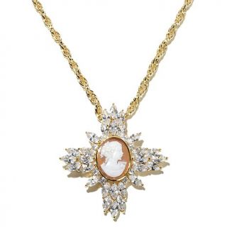 AMEDEO NYC® "Rocaille" 25mm Sardonyx Cameo and CZ Cross Pendant with Chain
