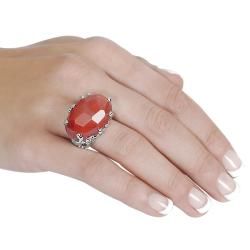 Silvertone Created Carnelian Ring Gemstone Rings