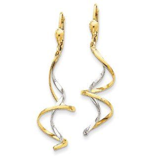 14k Two tone Spiral Dangle Earrings Jewelry