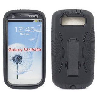 CellMACs Impact Hybrid Soft Gel / Rubber / Plastic Kickstand Case for Samsung Galaxy S3 S III I9300   Black Cell Phones & Accessories