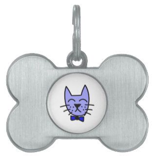 Cartoon Cat Face with Bow Tie Pet ID Tag