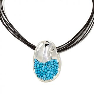 Jay King Turquoise Cluster Drop Pendant with Leather Necklace