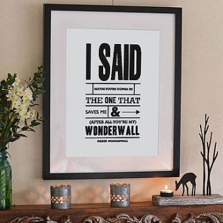 'wonderwall oasis' typography print by oakdene designs