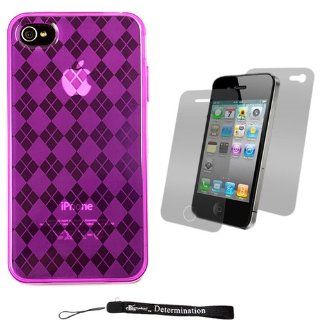 Magenta Durable TPU Skin Cover Case with Back Argyle Design for Apple iPhone 4 ( 4th Generation 16GB 32GB   AT&T and Verizon ) + Includes Anti Glare Screen Protector Guard Cell Phones & Accessories