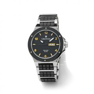 Croton Men's Patterned Black Ceramic Stainless Steel Bracelet Watch
