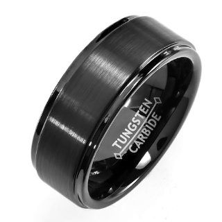 Tungsten Carbide Men's Ladies Unisex Ring Wedding Band 8MM Black Plating Matte Brushed Center Shiny Comfort Fit (Available in Sizes 8 to 12) size 12 Jewelry