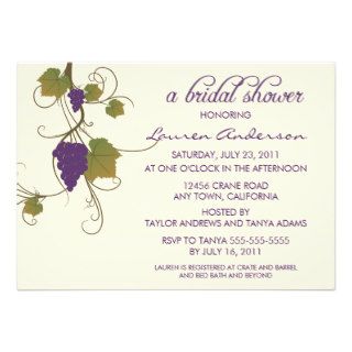Grape Vine Bridal Shower Custom Invitations