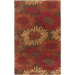 Hand tufted Contemporary Brown/Red Floral Sayreville New Zealand Floral Wool Rug (5' x 8') Surya 5x8   6x9 Rugs