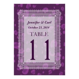 Purple Leopard with Lace Wedding Table Numbers Invite