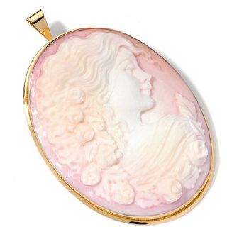 M+M Scognamiglio® 44mm Pink Conch Shell "Long Haired Lady" Cameo 14K Gold P