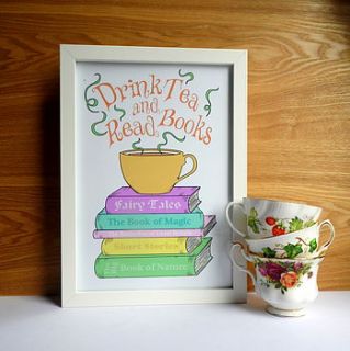drink tea and read books illustration print by raspberry finch
