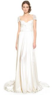 Reem Acra Twist Front Gown with Jeweled Sleeves