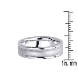 14k White Gold Men's Brushed Center Milligrain Wedding Band Men's Rings