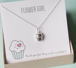 flower girl silver cupcake necklace by wedding in a teacup