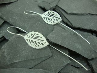 silver leaf long stem earrings by summer and silver