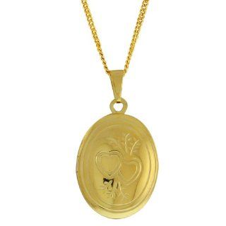 3/4" Stunning Gold Tone Double Heart Oval Locket Figaro Pendant With 18" Chain Jewelry