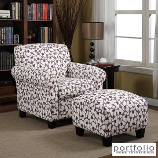 Portfolio Mira Amethyst Purple Modern Floral Arm Chair and Ottoman PORTFOLIO Chairs