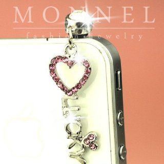 Ip447 Cute Crystal Heart Key Anti Dust Plug Cover Charm for Iphone 4 4s Cell Phones & Accessories