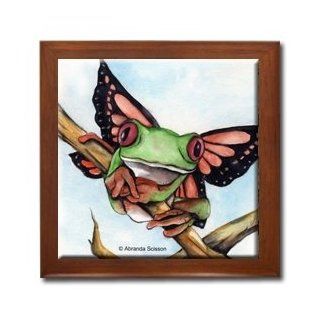 Fairy Frog Ceramic Tile Box AIS06BX by Artist Abranda Scisson Dark wood box measures 5 1/8" x 5 1/8" x 2 3/4" and is fully lined on the inside   Decorative Tiles