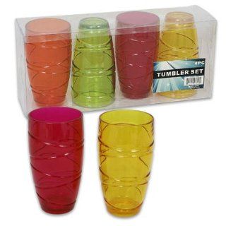 Set of 4, Colorful Plastic Tumblers, 6 Inch X 3.25 Inch, Red, Gold, Green & Orange Kitchen & Dining