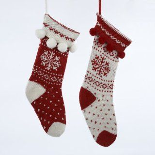 Pack of 6 Knitted Red and White Snowflake Christmas Stockings 21"  