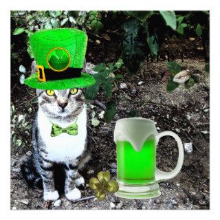 CAT WITH GREEN IRISH BEER ST PATRICK'S DAY PARTY CUSTOM INVITES