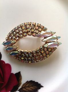 vintage rainbow stoned oval brooch by once upon a tea cup