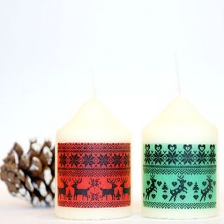 fairisle reindeer christmas candle set by light illuminate enjoy