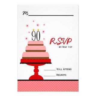 Red Tiered Cake 90th Birthday Party RSVP Announcement
