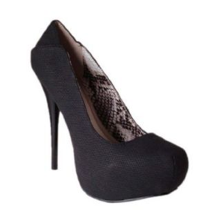Women's Qupid Black Nubuck High Heel Stiletto Platform Plain Pumps Size 7.0 (Neutral210) Shoes