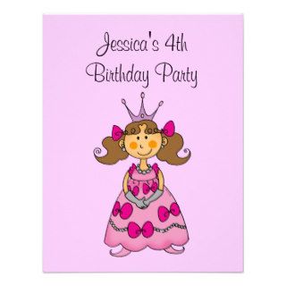 Pink princess 4th birthday party personalized custom invite