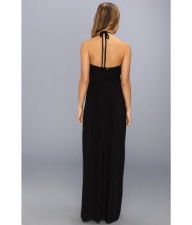 Tbags Los Angeles Deep V Ruched Maxi Dress w/ Braided Ties Black