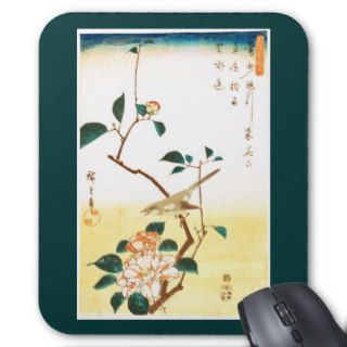 歌川広重 Camellia and Bush Warbler, Hiroshige Mousepads