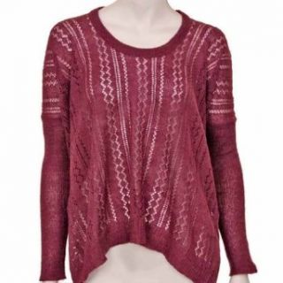 Luxury Divas Plum Purple Hi Low Long Sleeve Thin Open Knit Sweater Size Large