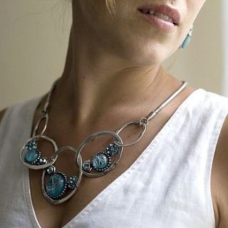 silver pewter turquoise necklace by this is pretty