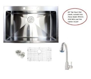 33 Inch Top Mount / Drop In Stainless Steel Single Bowl Kitchen Sink 15mm Radius Design and Stainless Steel Lead Free Kitchen Faucet Combo    