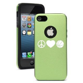 Apple iPhone 5 5S Green 5D3126 Aluminum & Silicone Case Cover Peace Love Basketball Cell Phones & Accessories