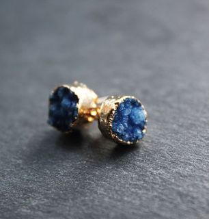 semi precious bright blue stud drusy earrings by decadorn