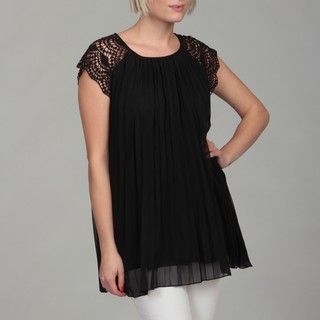 Piano Women's Georgette Lace Pleated Tunic Piano Short Sleeve Shirts