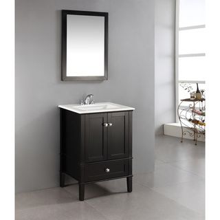 Windham Black 24 inch Bath Vanity with 2 Doors, Bottom Drawer and White Quartz Marble Top WyndenHall Bathroom Vanities