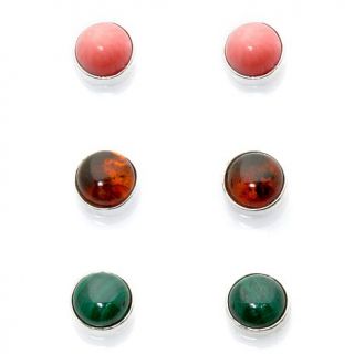Jay King Coral, Amber and Malachite 3 pair Stud Earring Set
