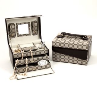 Bey Berk 5 Jewelry Box with Two Tone Fabric and Brown Leather Accents