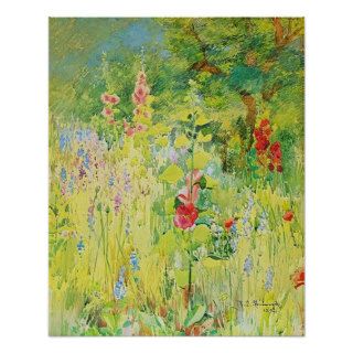 Wild Flower and Hollyhocks Watercolor by Sherwood Posters