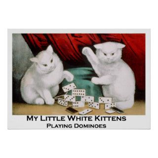 Little White Kittens Playing Dominoes Poster