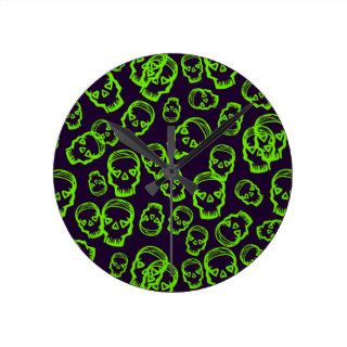 Skull of Hearts   Green & Purple Round Wall Clock