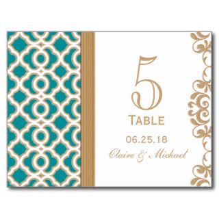 Teal and Gold Moroccan Wedding Table Number Postcards
