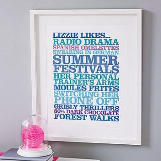 personalised 'likes' poster print by rosie robins