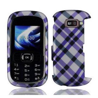 Purple Plaid Hard Faceplate Cover Phone Case for LG Octane VN530 Cell Phones & Accessories