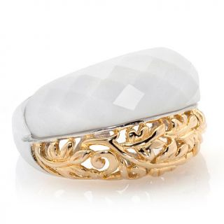 Victoria Wieck Faceted White Agate and Filigree 2 Tone Band Ring