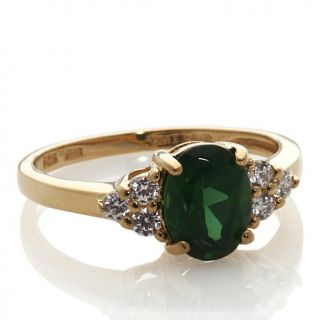 Absolute Emerald and Clear Oval Pavé Sides Ring   1.33ct